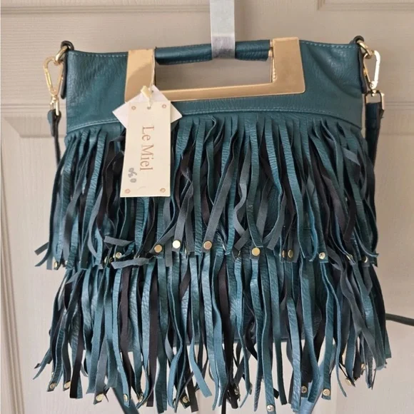 Le Miel Fringe Crossbody Bag Blue Women Cluch Detachable Strap Western 90s New - Picture 7 of 16